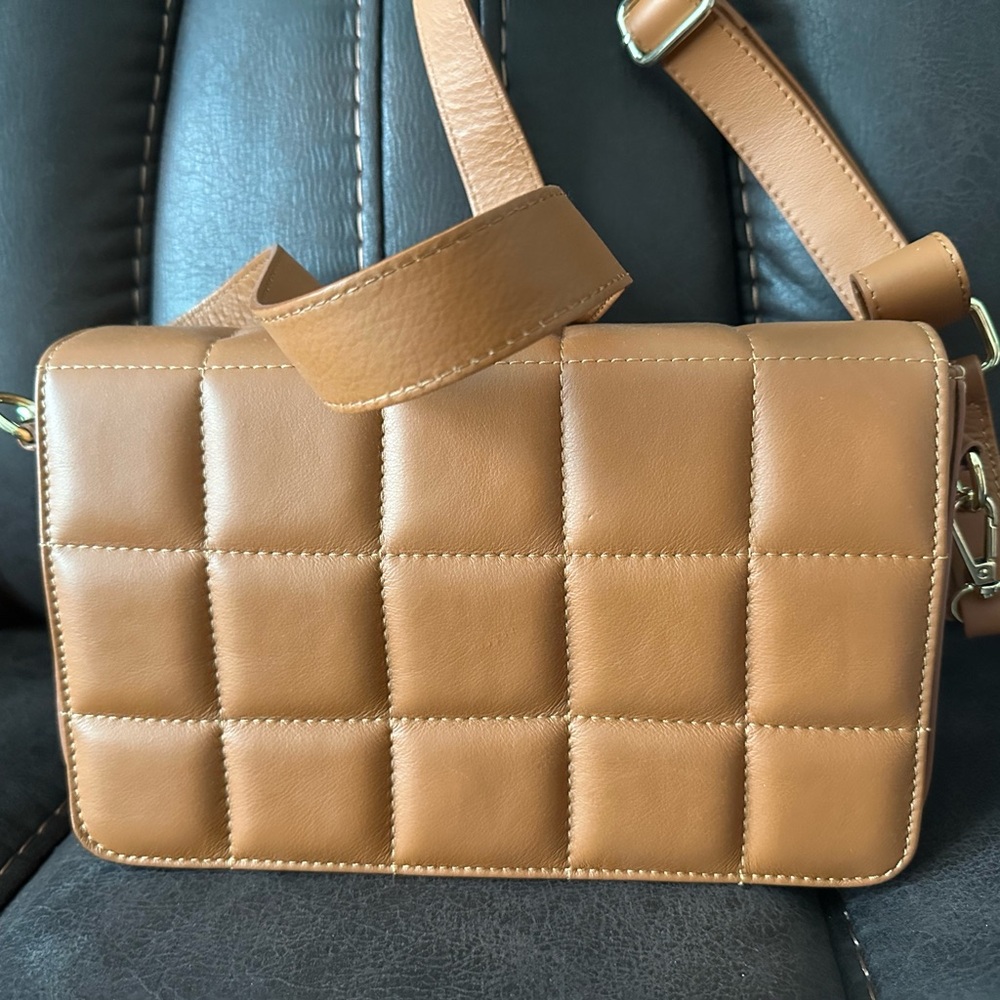 Tan Quilted Leather Crossbody Bag